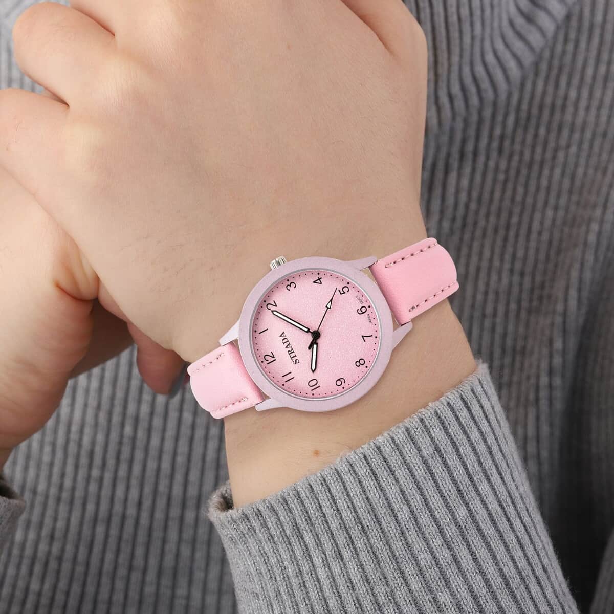 STRADA Japanese Movement Watch with Pink Faux Leather Strap (36mm) image number 2