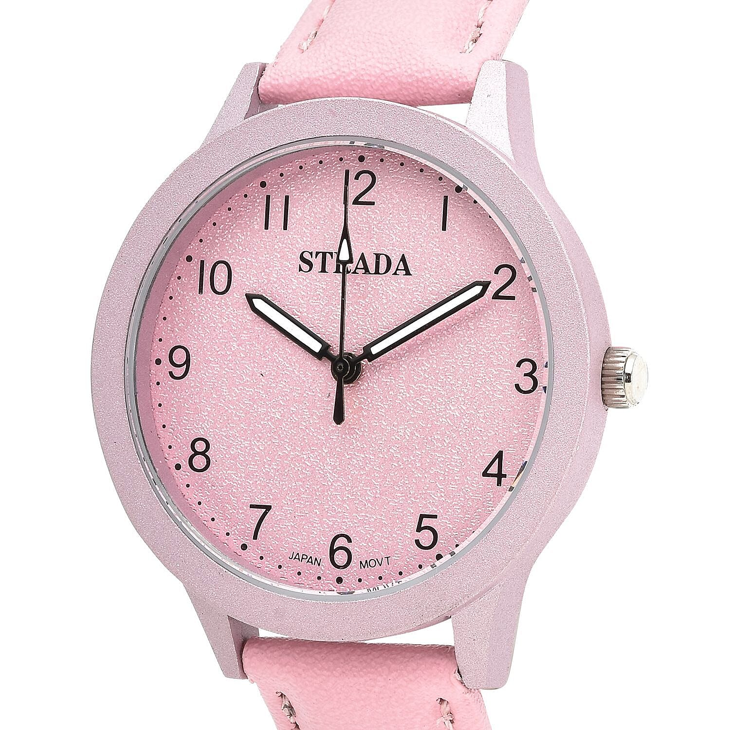 Strada Japanese Movement Watch with Pink Faux Leather Strap (36.32 mm) (5.75-7.75 Inches)