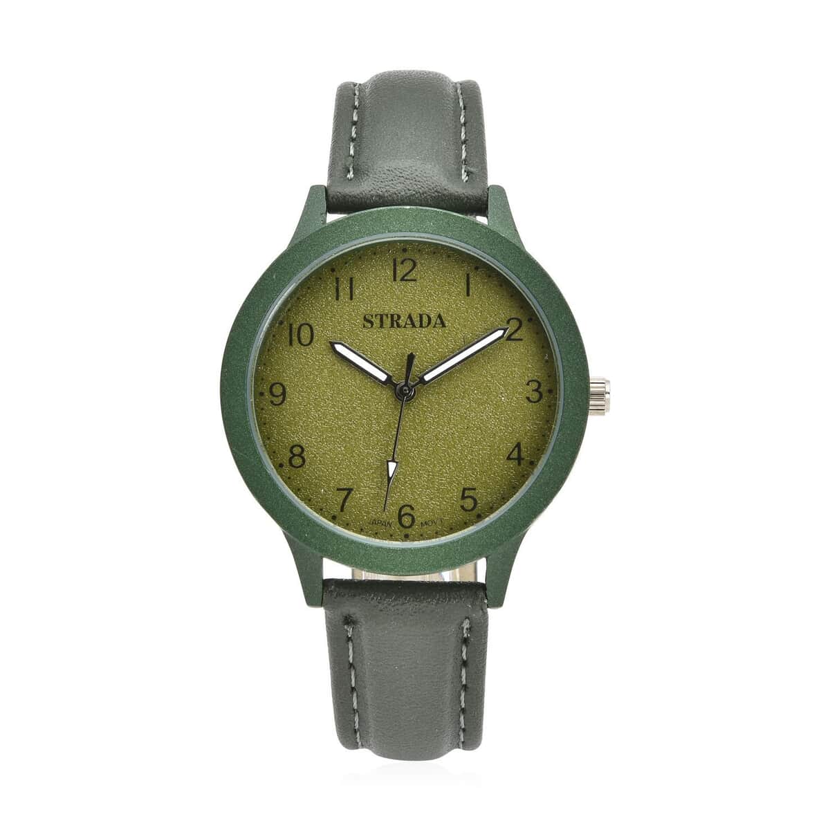 Strada Japanese Movement Watch with Green Faux Leather Strap (36.32 mm) (5.75-7.75 Inches) image number 0