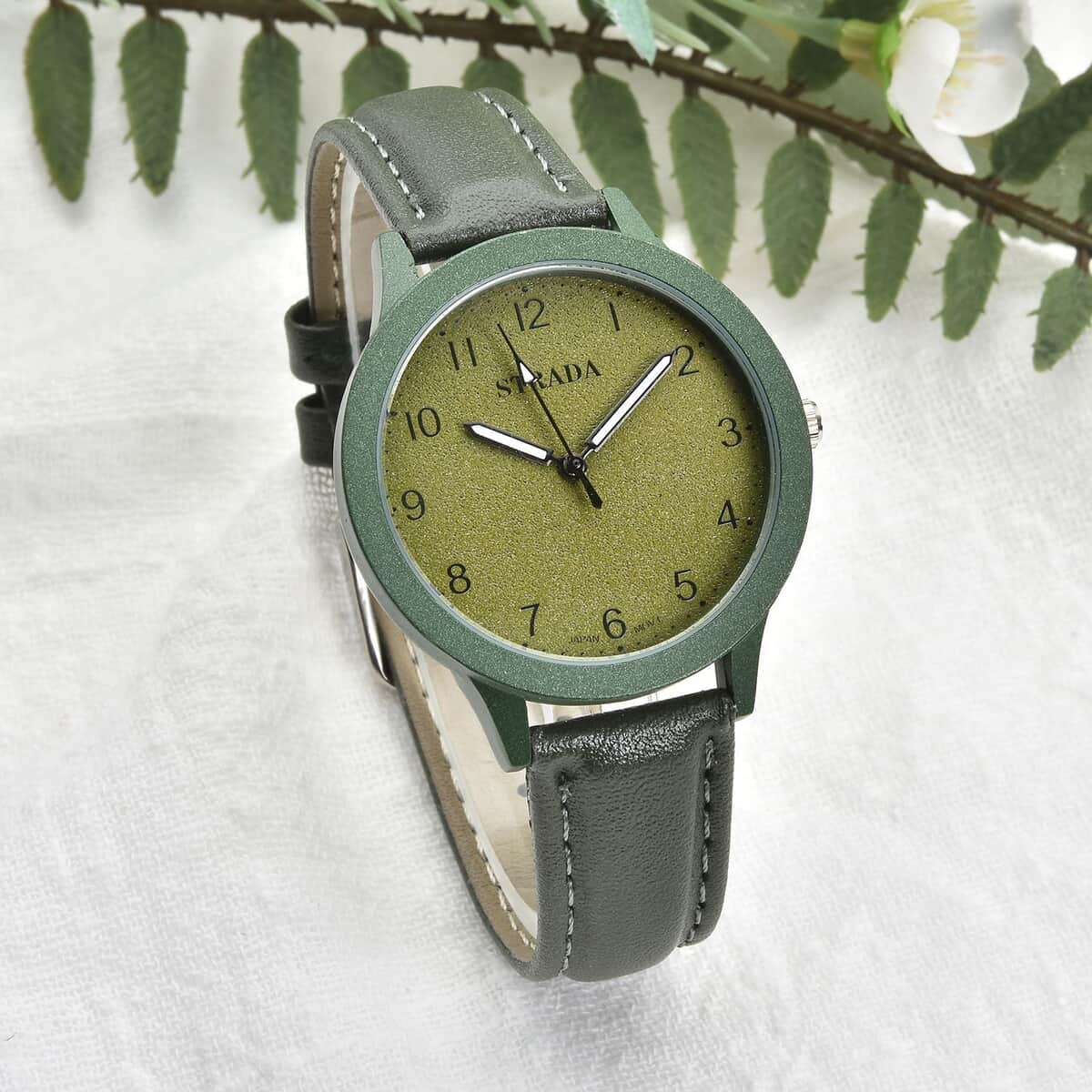 Strada Japanese Movement Watch with Green Faux Leather Strap (36.32 mm) (5.75-7.75 Inches) image number 1