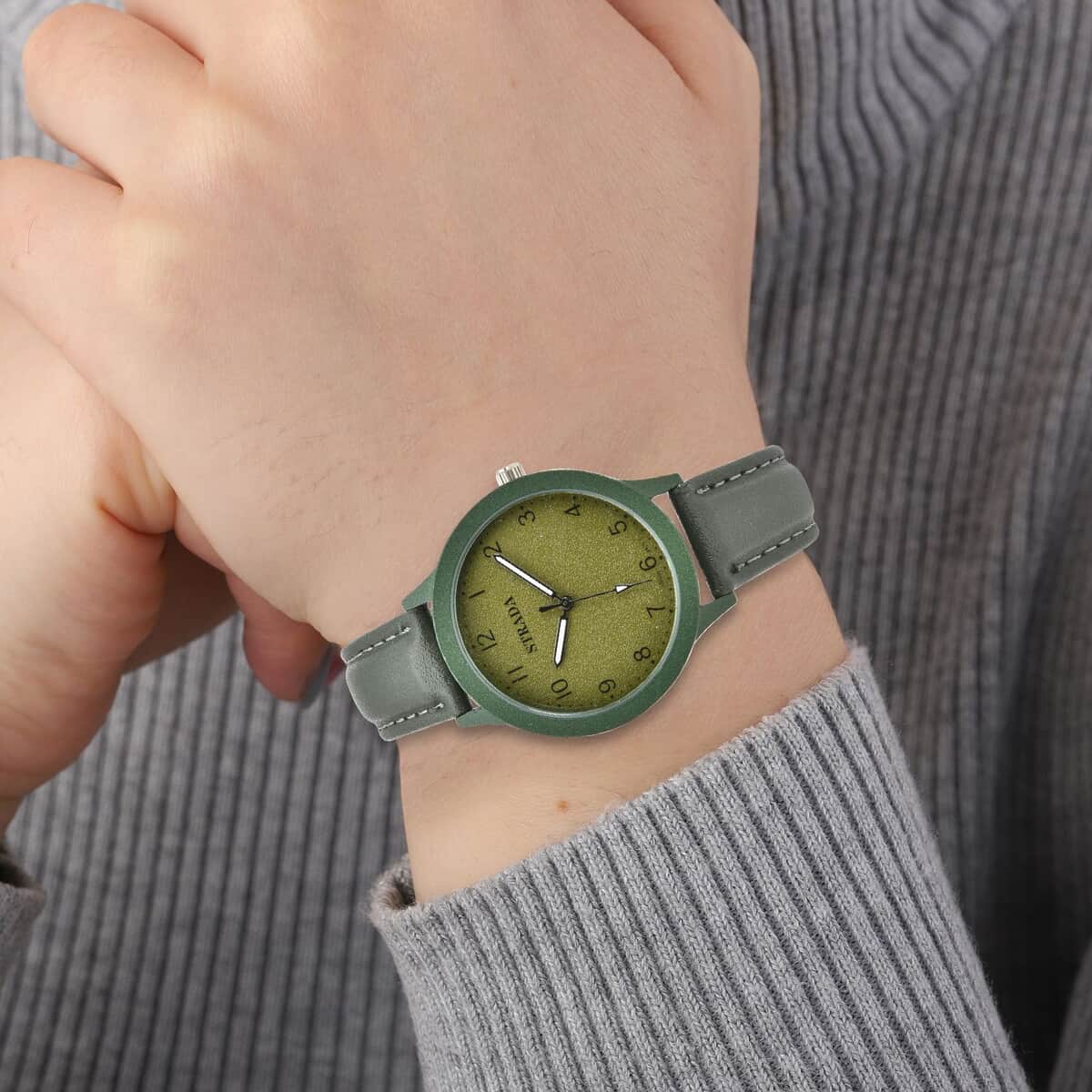 Strada Japanese Movement Watch with Green Faux Leather Strap (36.32 mm) (5.75-7.75 Inches) image number 2