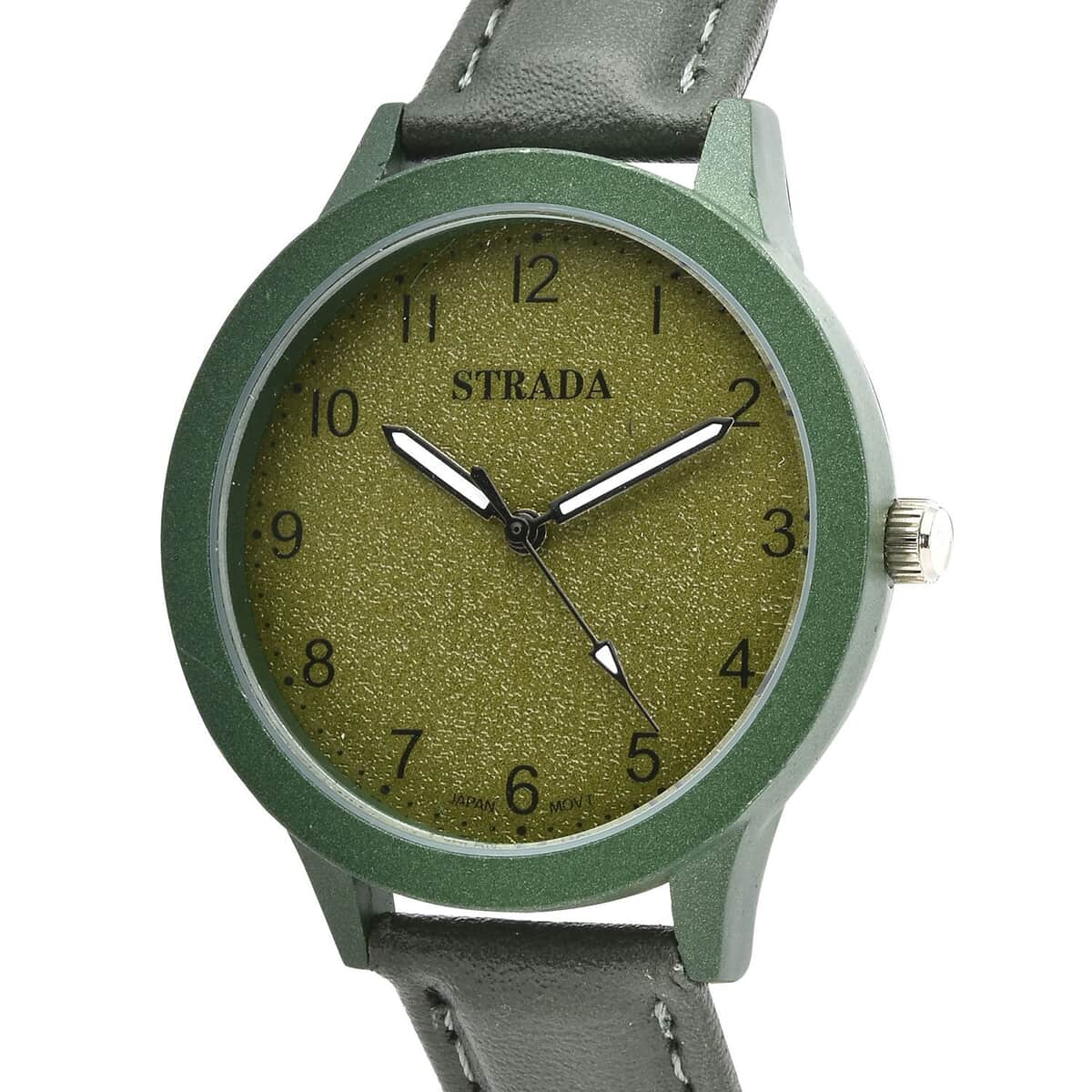 Strada Japanese Movement Watch with Green Faux Leather Strap (36.32 mm) (5.75-7.75 Inches) image number 3