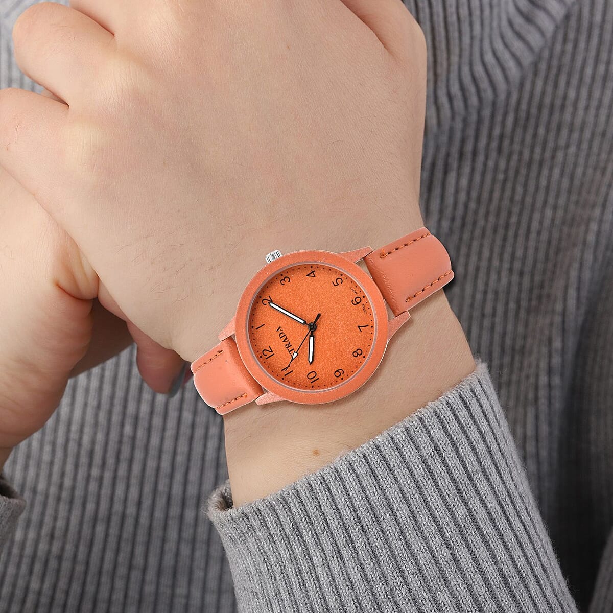 Strada Japanese Movement Watch with Orange Faux Leather Strap (36.32 mm) (5.75-7.75 Inches) image number 2