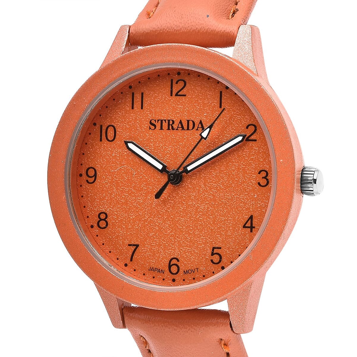 Strada Japanese Movement Watch with Orange Faux Leather Strap (36.32 mm) (5.75-7.75 Inches) image number 3