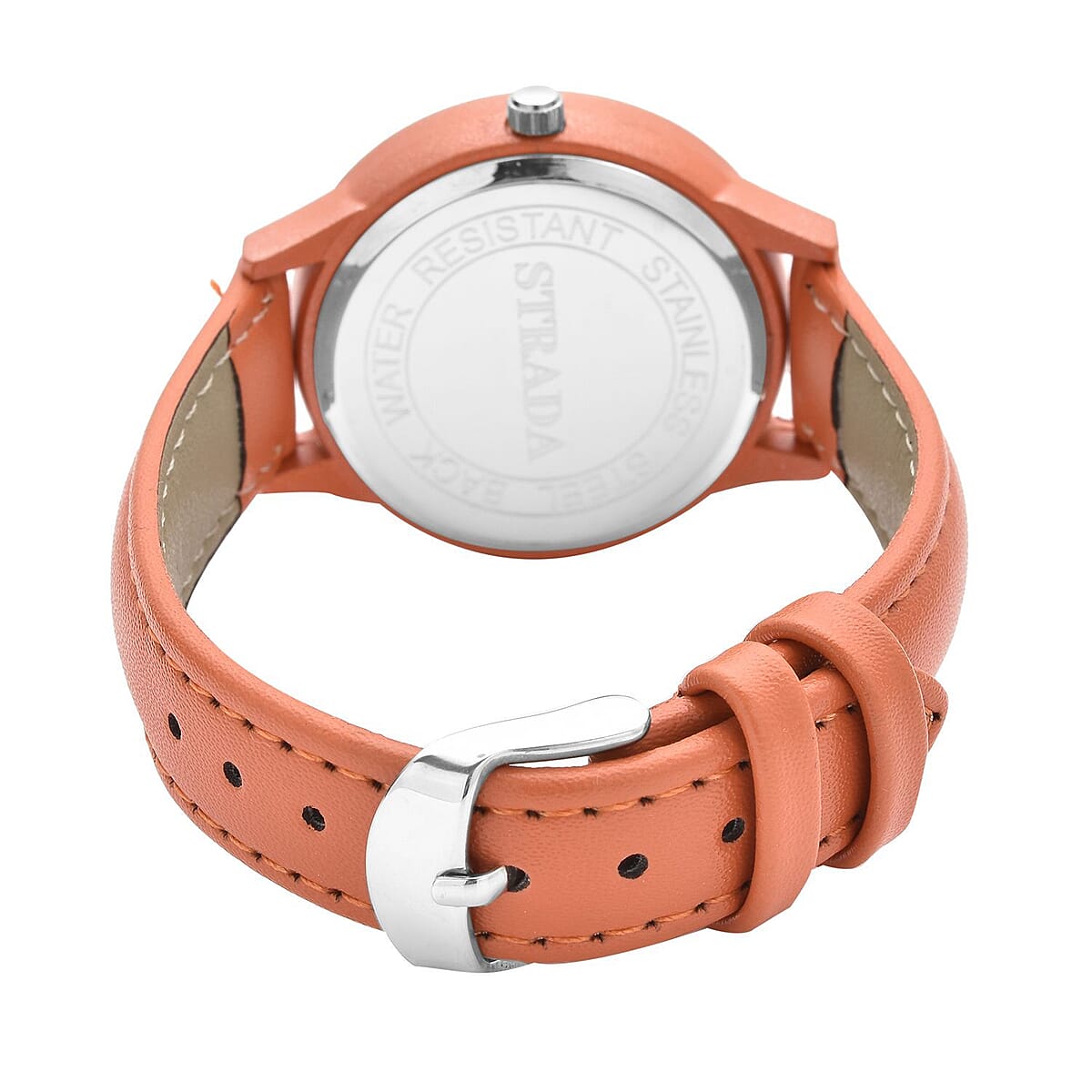 Strada Japanese Movement Watch with Orange Faux Leather Strap (36.32 mm) (5.75-7.75 Inches) image number 5