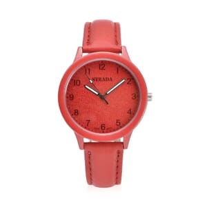 Strada Japanese Movement Watch with Red Faux Leather Strap (36.32 mm) (5.75-7.75 Inches)