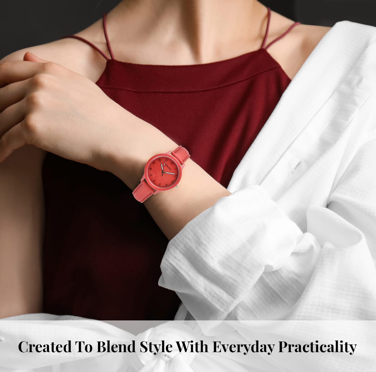 Strada Japanese Movement Watch with Red Faux Leather Strap (36.32 mm) (5.75-7.75 Inches) image number 2