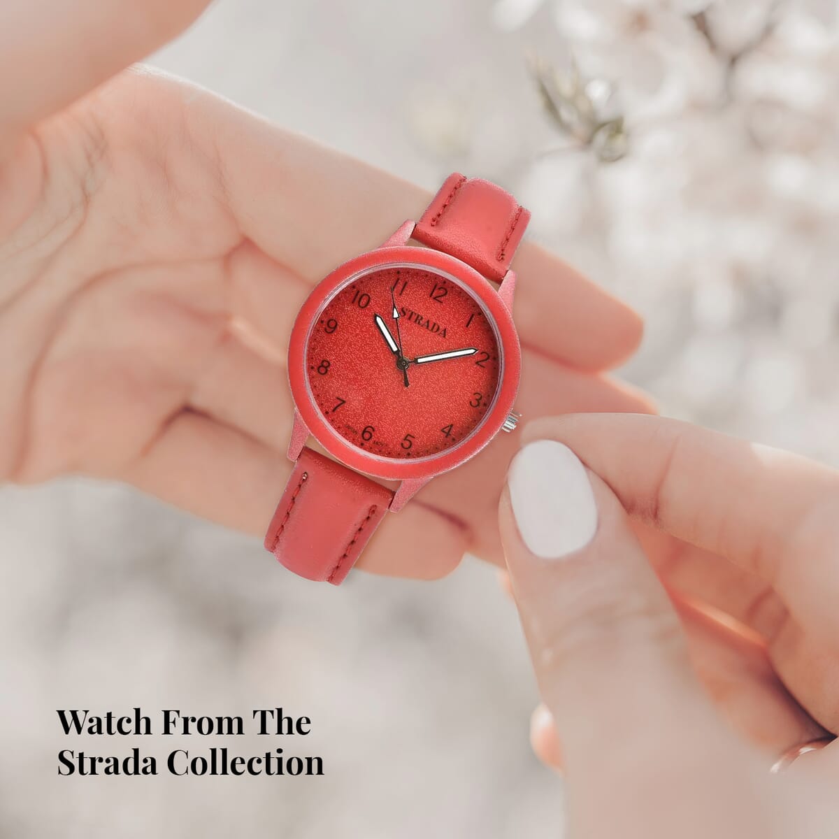 Strada Japanese Movement Watch with Red Faux Leather Strap (36.32 mm) (5.75-7.75 Inches) image number 4