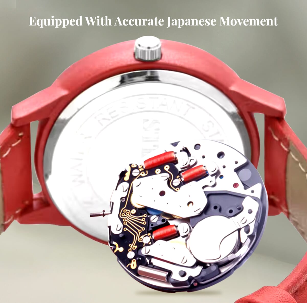 Strada Japanese Movement Watch with Red Faux Leather Strap (36.32 mm) (5.75-7.75 Inches) image number 5