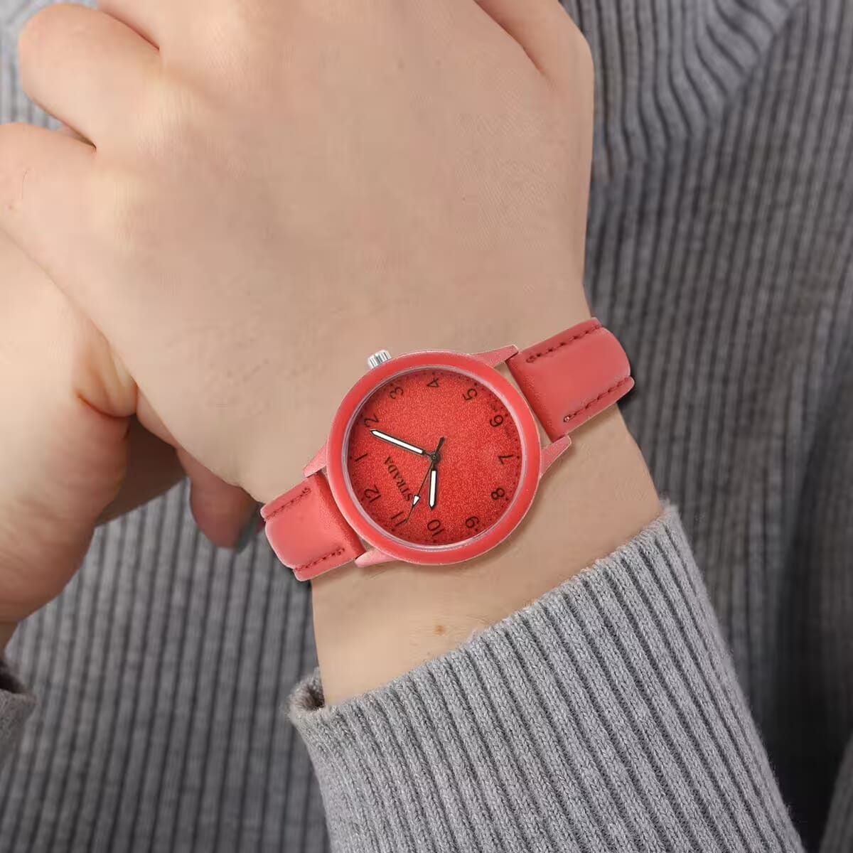 Strada Japanese Movement Watch with Red Faux Leather Strap (36.32 mm) (5.75-7.75 Inches) image number 6