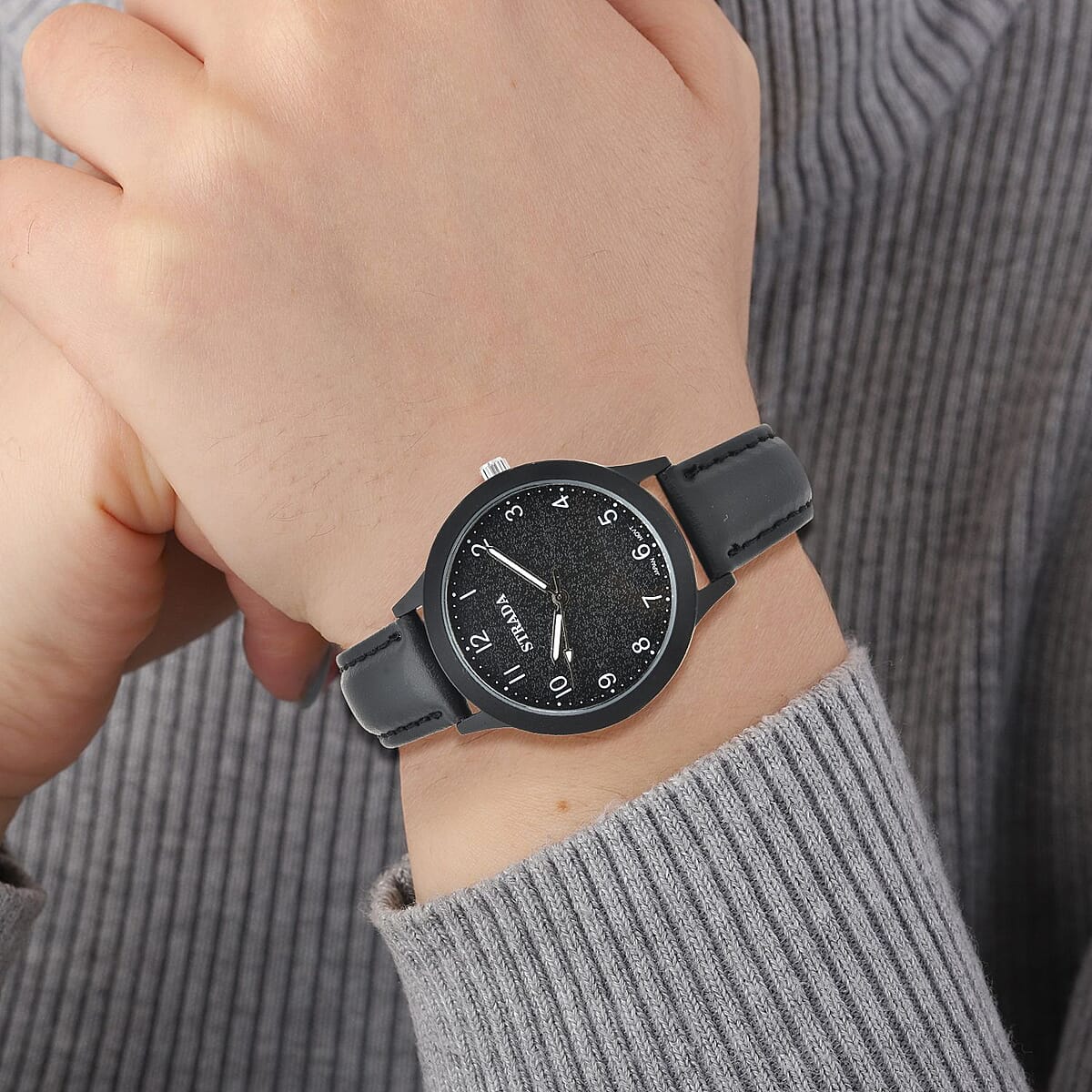 Strada Japanese Movement Watch with Black Faux Leather Strap (36.32 mm) (5.75-7.75 Inches) image number 2