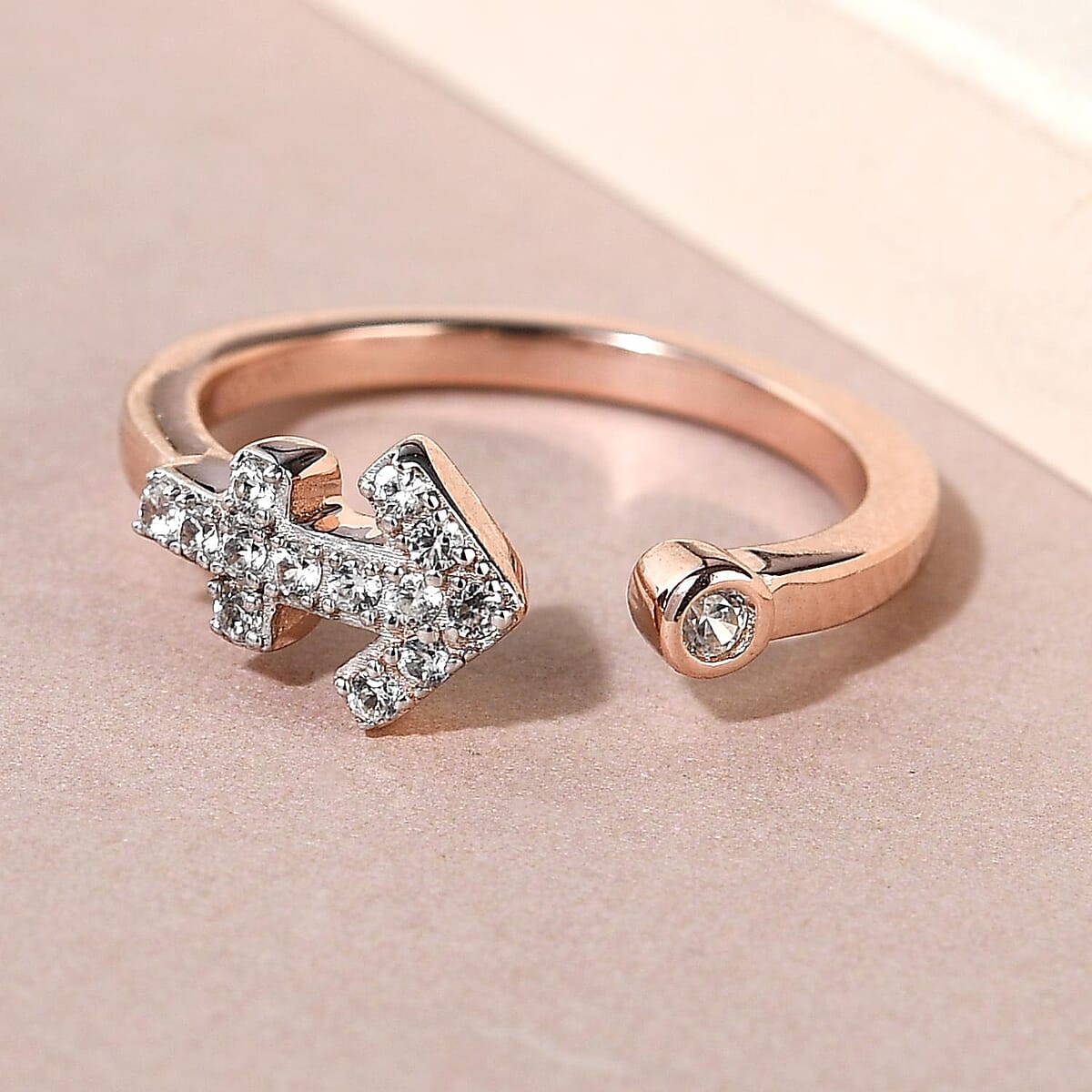 White Zircon Sagittarius Zodiac Ring in Vermeil Rose Gold Over Sterling Silver (Size 10.0) 0.25 ctw image number 1