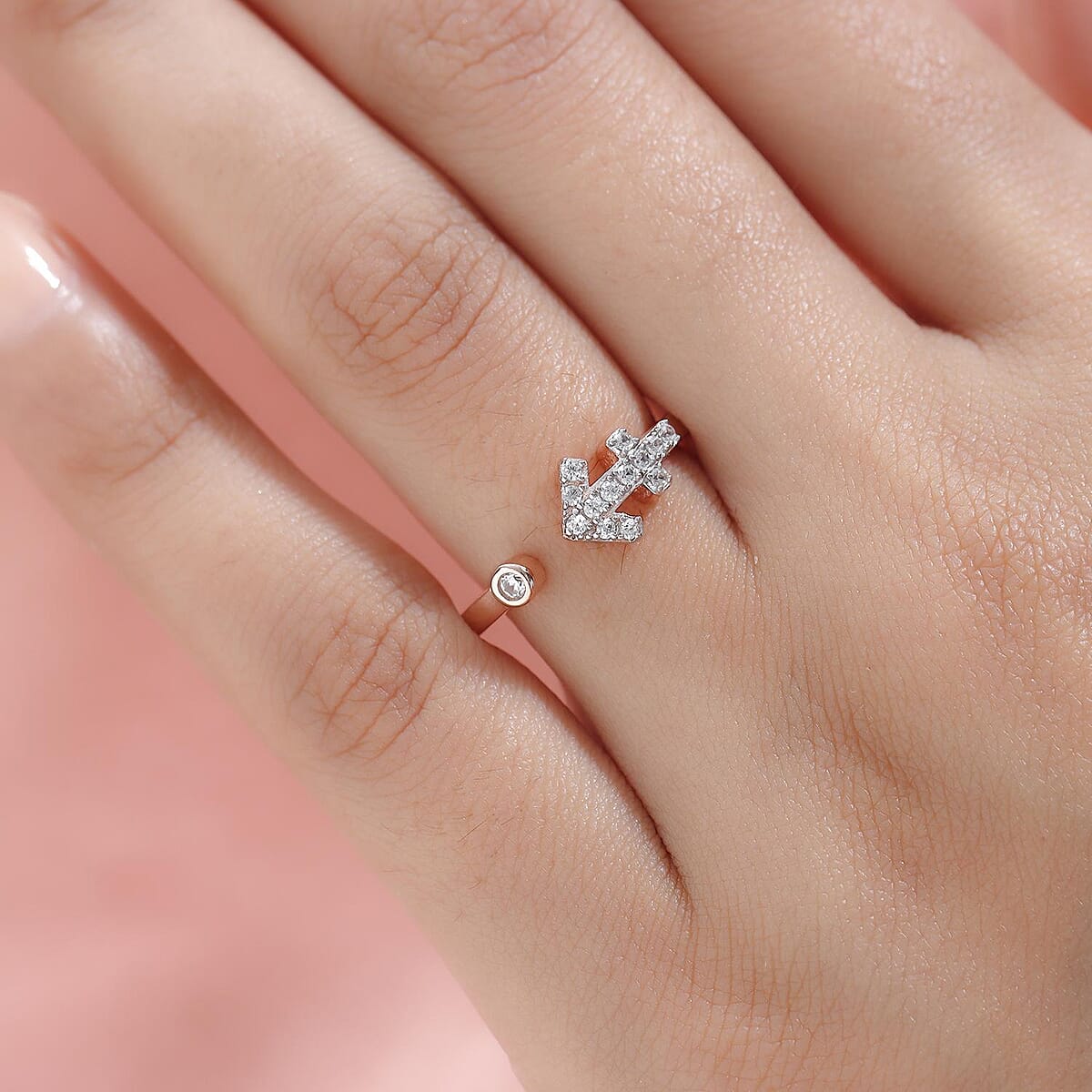 White Zircon Sagittarius Zodiac Ring in Vermeil Rose Gold Over Sterling Silver (Size 10.0) 0.25 ctw image number 2