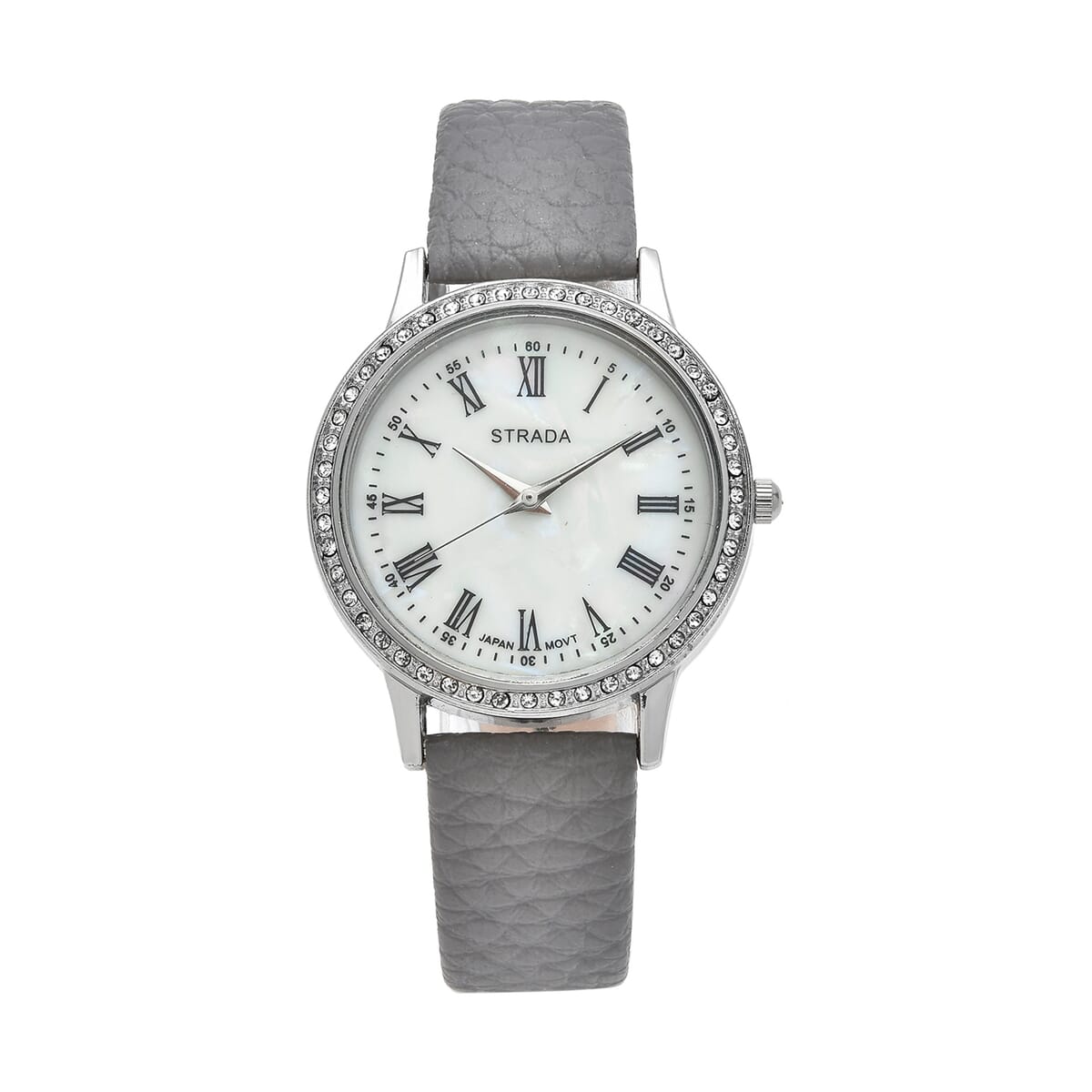 Strada Japanese Movement Simulated MOP Carved Dial Watch With Gray Faux Leather Strap (34mm)  image number 0