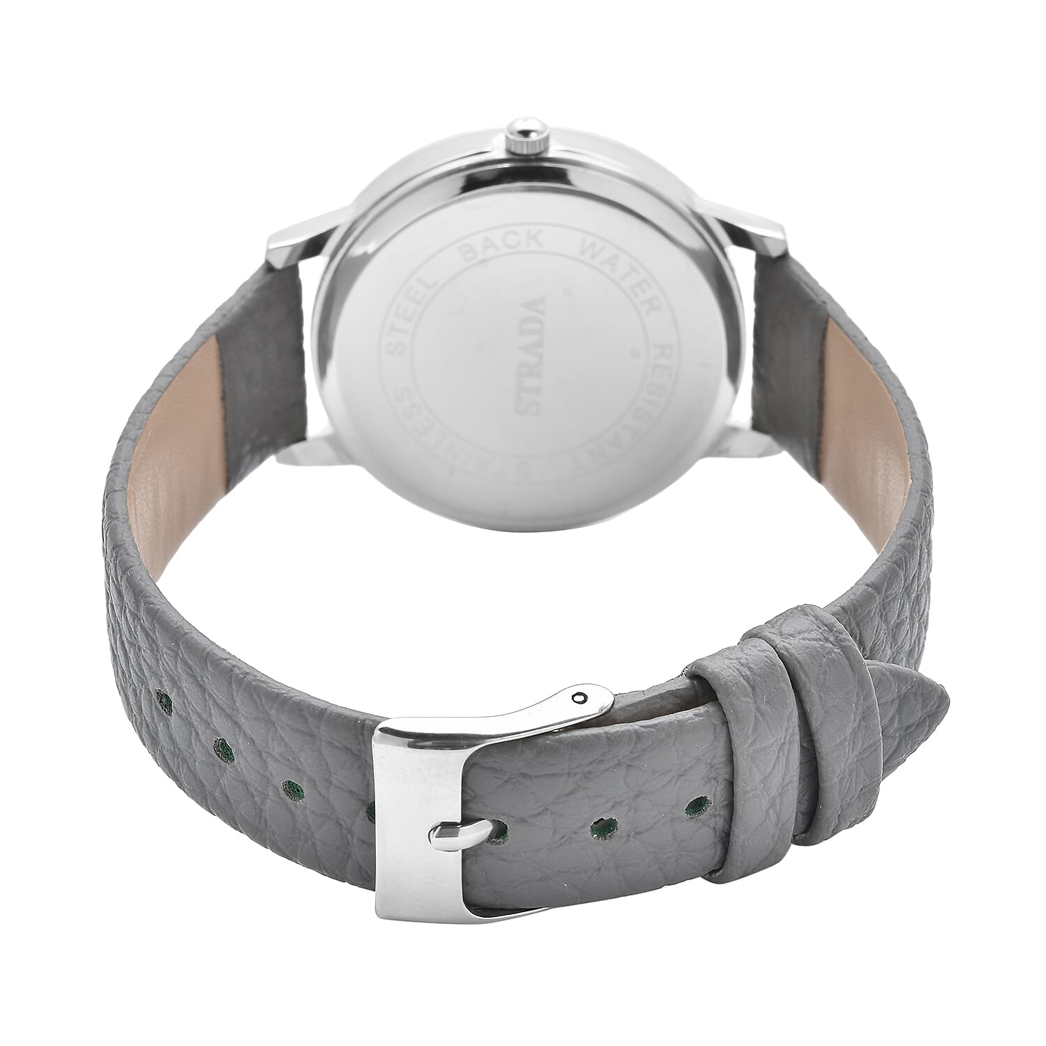 Strada Japanese Movement Simulated MOP Carved Dial Watch With Gray Faux Leather Strap (34mm) 