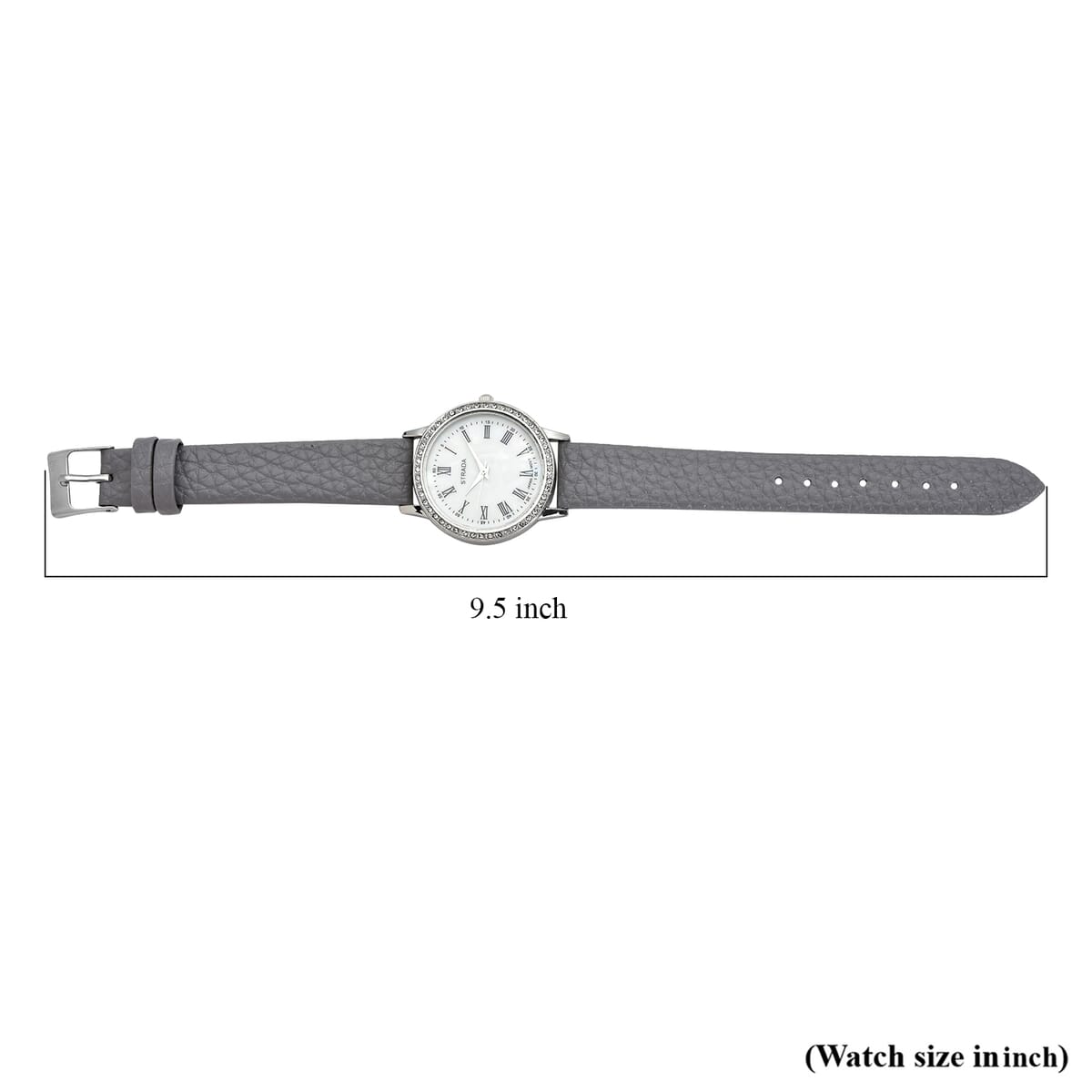 Strada Japanese Movement Simulated MOP Carved Dial Watch With Gray Faux Leather Strap (34mm)  image number 6