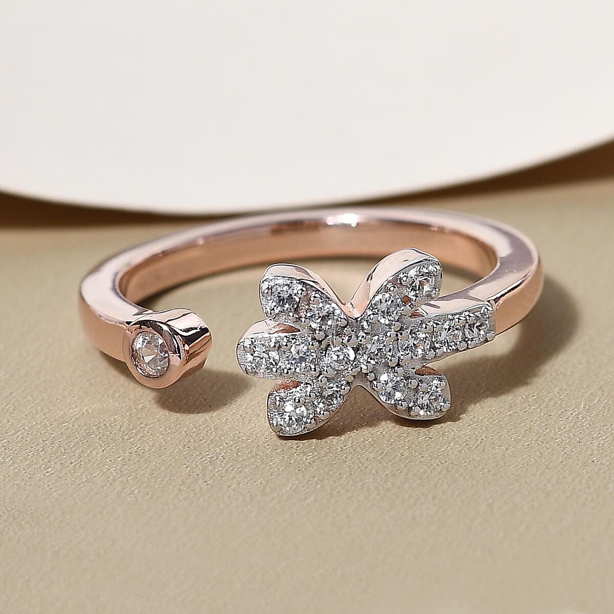 Natural White Zircon Pisces Zodiac Ring in Vermeil Rose Gold Over Sterling Silver (Size 7.0) 0.35 ctw image number 1