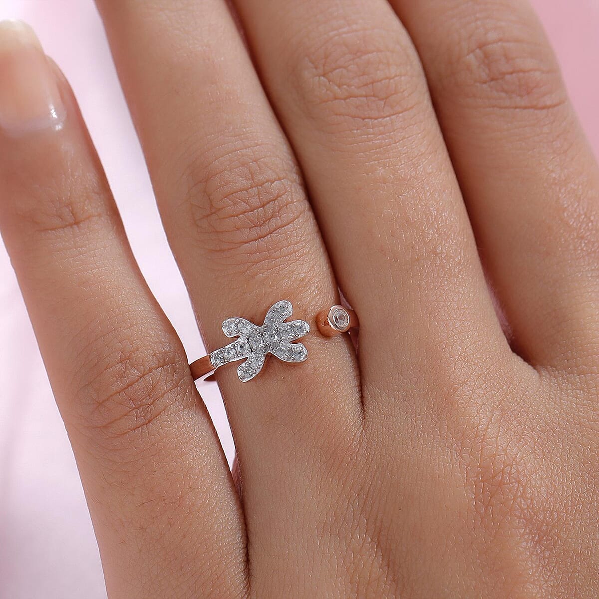 Natural White Zircon Pisces Zodiac Ring in Vermeil Rose Gold Over Sterling Silver (Size 7.0) 0.35 ctw image number 2