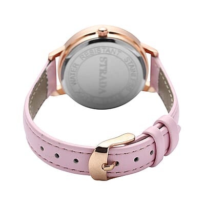 Strada Austrian Crystal Japanese Movement Stardust Dial Watch in Pink Faux Leather Strap (34.79mm) (5.5-7.25 Inches)