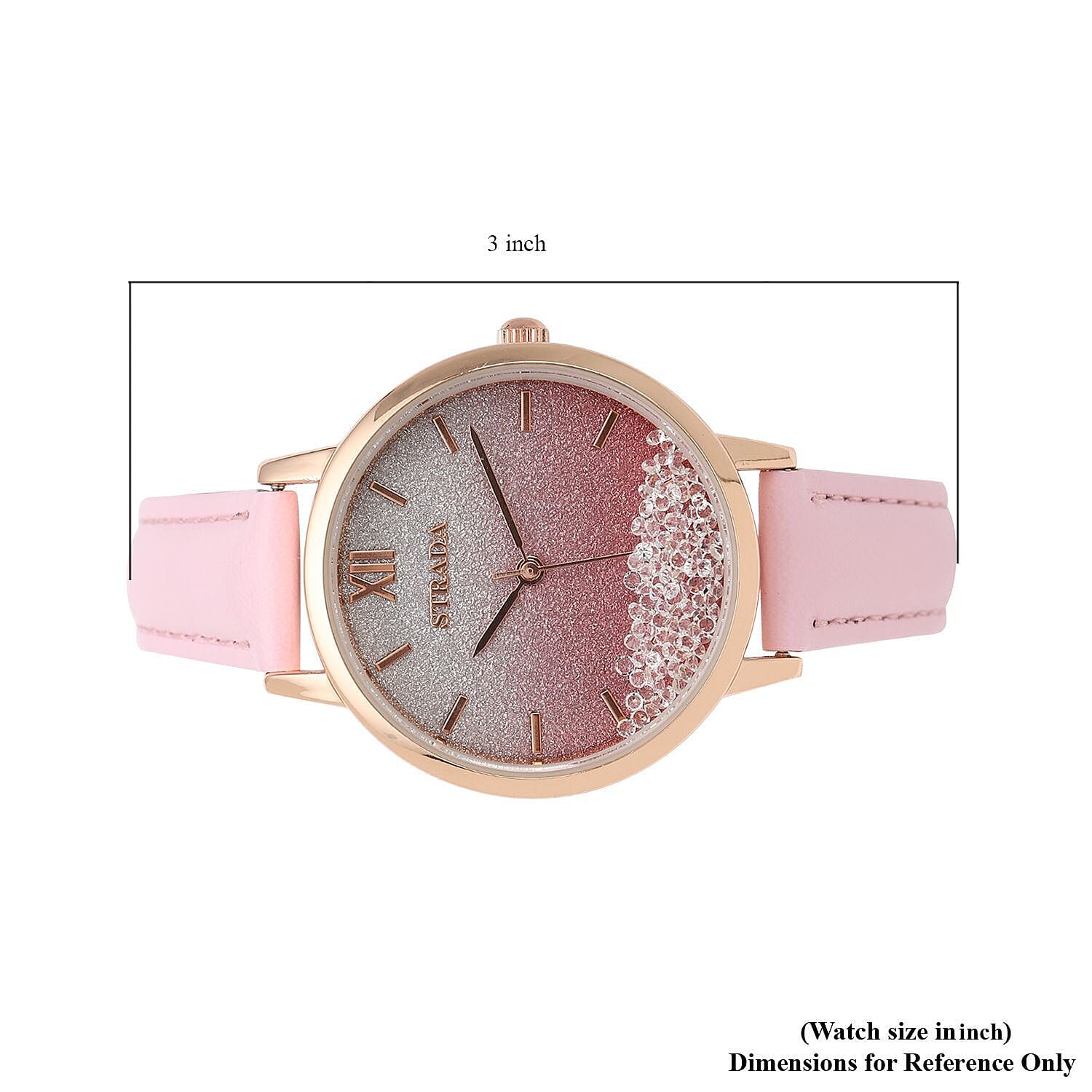 Strada Austrian Crystal Japanese Movement Stardust Dial Watch in Pink Faux Leather Strap (34.79mm) (5.5-7.25 Inches)