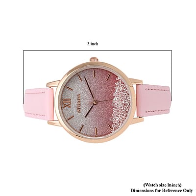 Strada Austrian Crystal Japanese Movement Stardust Dial Watch in Pink Faux Leather Strap (34.79mm) (5.5-7.25 Inches)