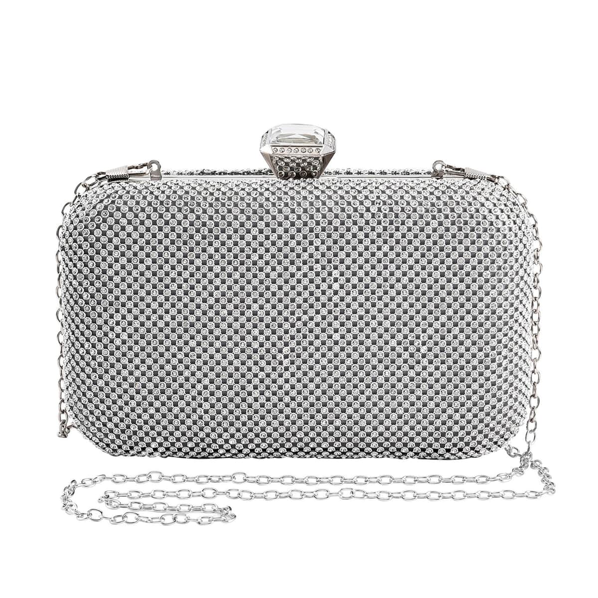 Silver Color Crystal Clutch Bag with 47 Inches Chain Strap image number 0