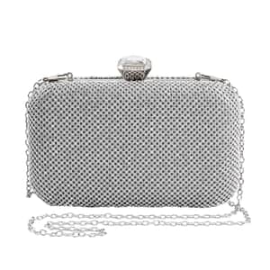 Silver Color Crystal Clutch Bag with 47 Inches Chain Strap