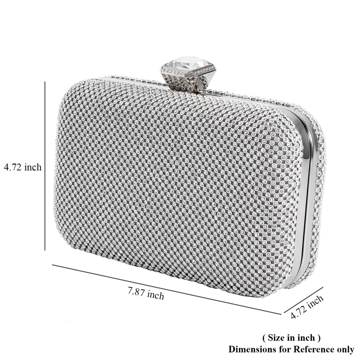 Silver Color Crystal Clutch Bag with 47 Inches Chain Strap image number 6