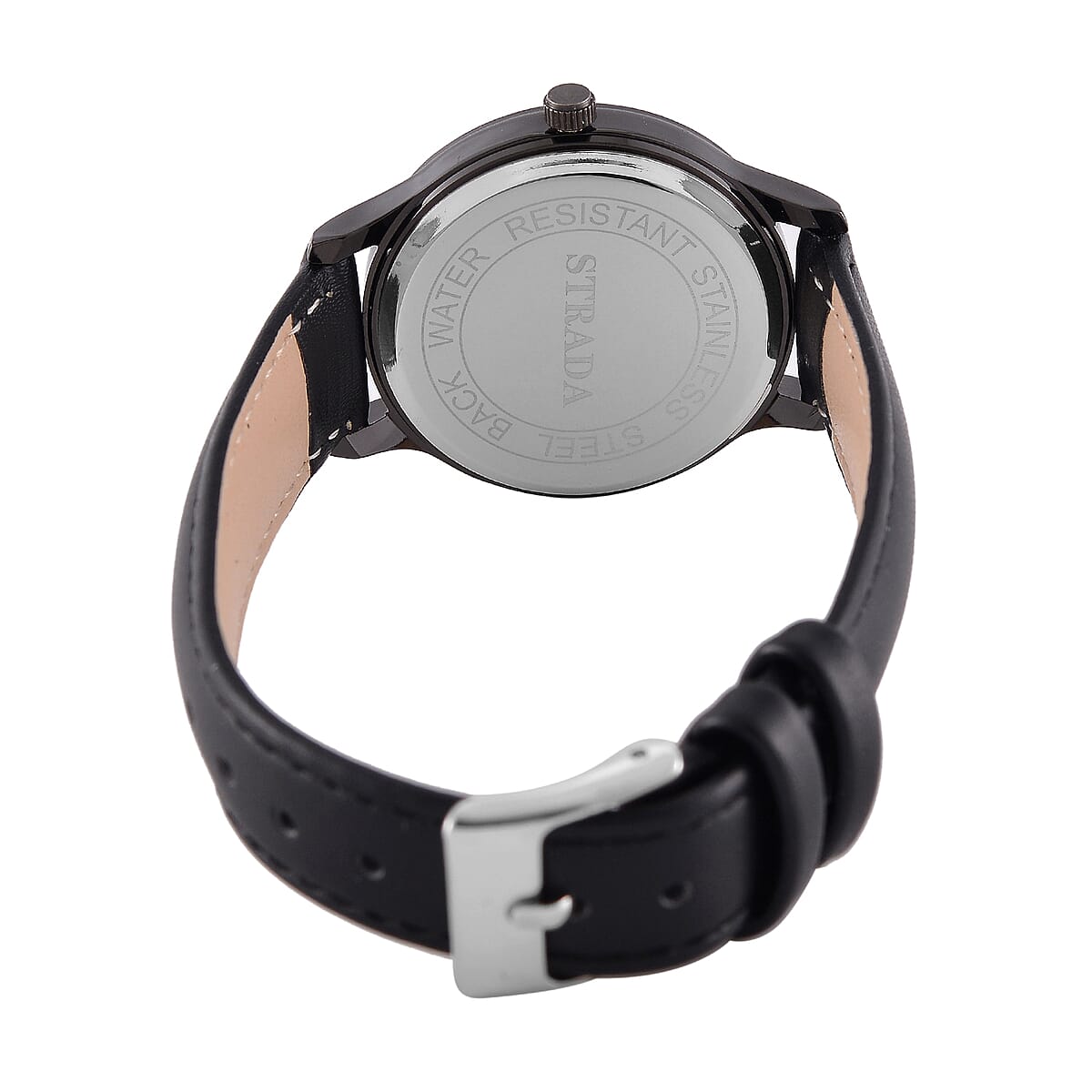 Strada Japanese Movement Simulated MOP Carved Dial Watch With Black Faux Leather Strap (34mm)  image number 5