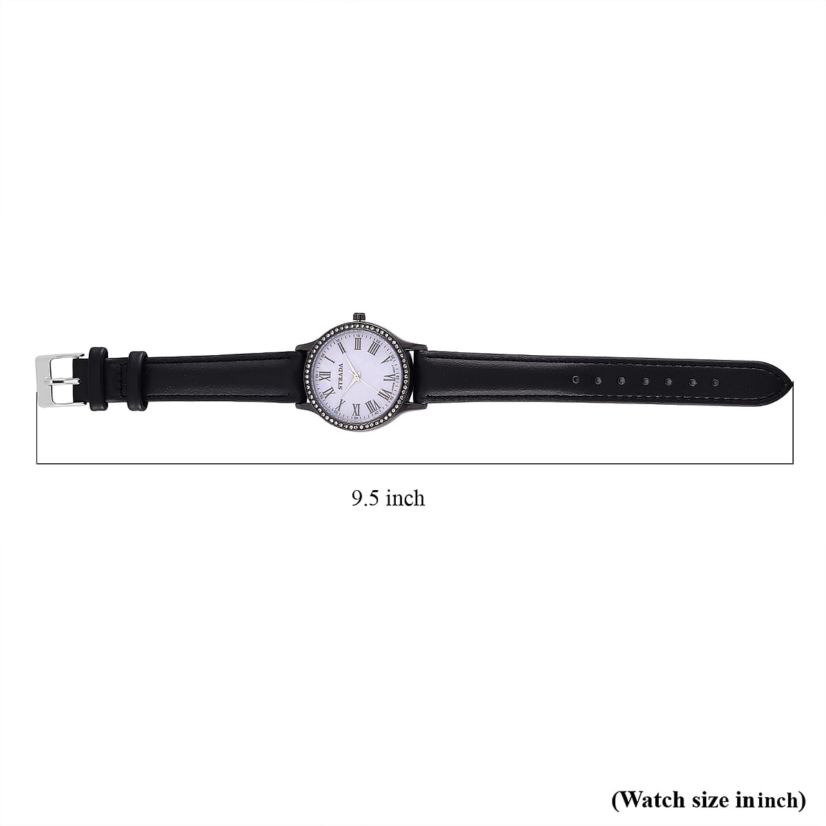 Strada Japanese Movement Simulated MOP Carved Dial Watch With Black Faux Leather Strap (34mm)  image number 6