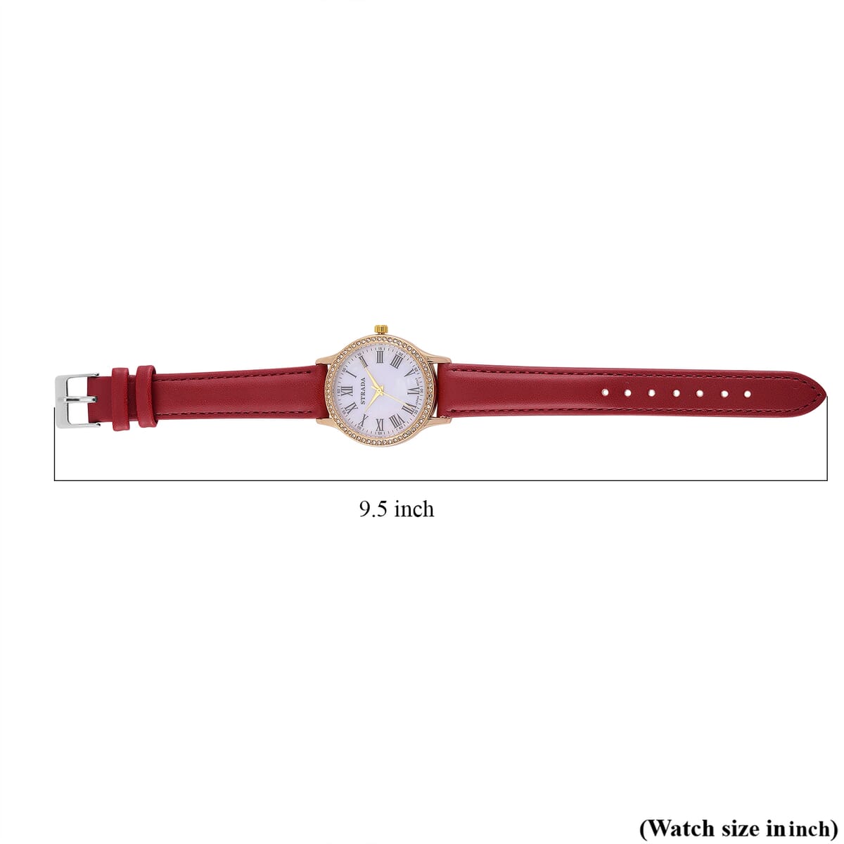 Strada Japanese Movement Simulated MOP Carved Dial Watch With Wine Red Faux Leather Strap (34mm) image number 6