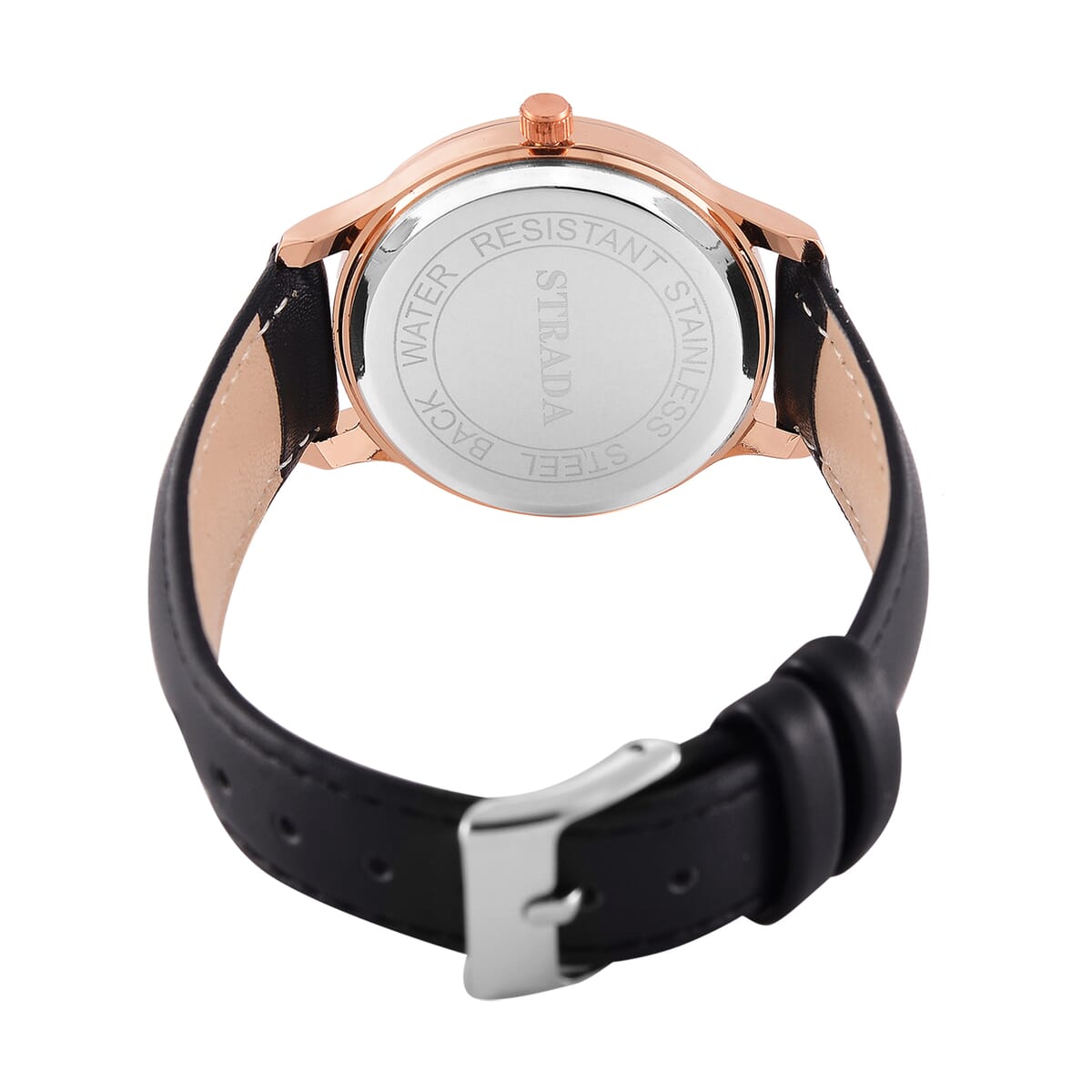 Strada Japanese Movement Simulated MOP Carved Dial Watch With Black Faux Leather Strap (34mm)  image number 5