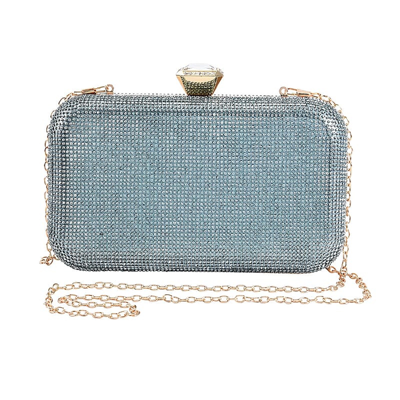 Blue Crystal Clutch Bag with 47 Inches Chain Strap