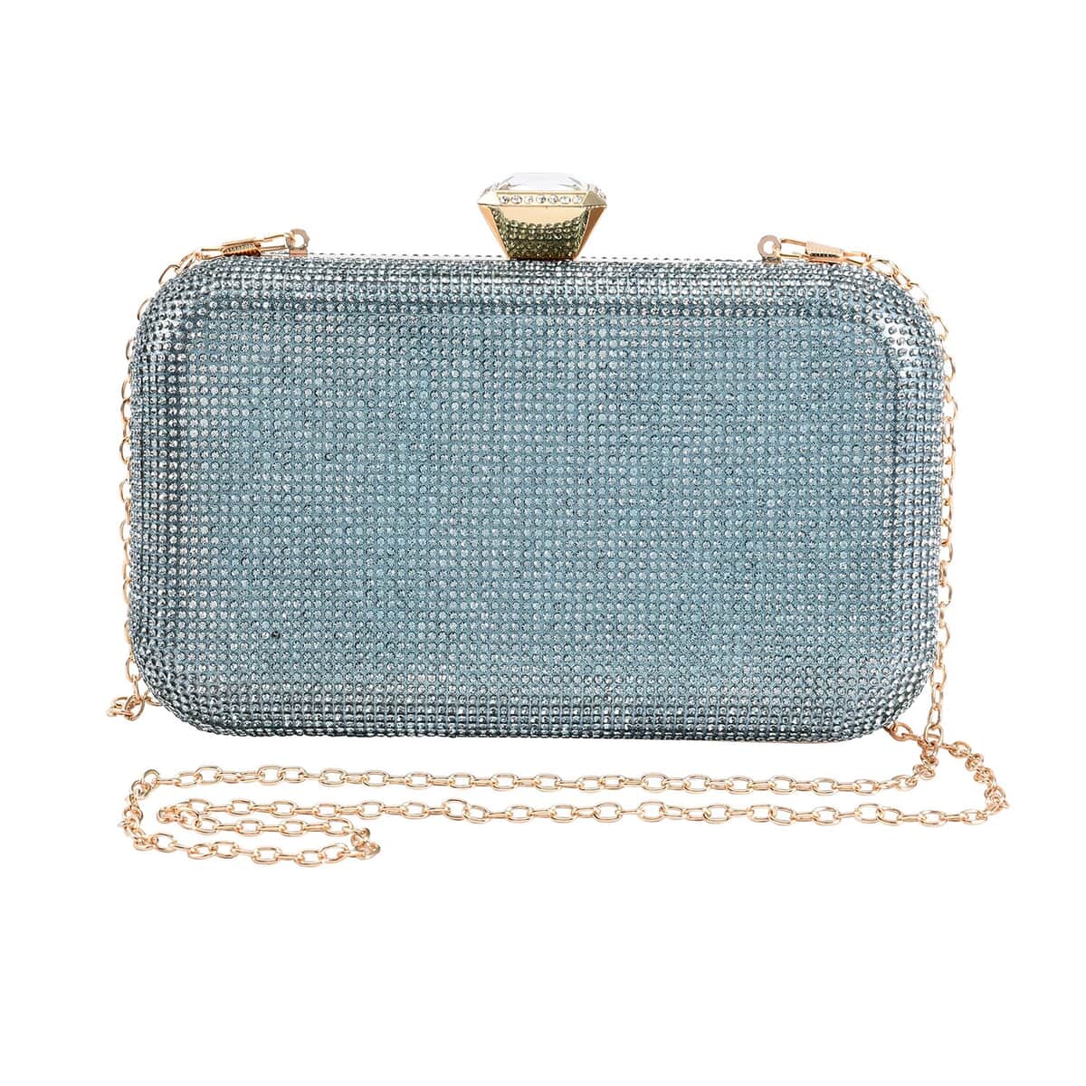 Blue Crystal Clutch Bag with 47 Inches Chain Strap image number 0