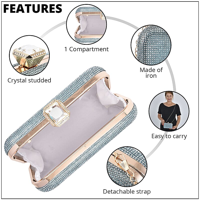 Blue Crystal Clutch Bag with 47 Inches Chain Strap