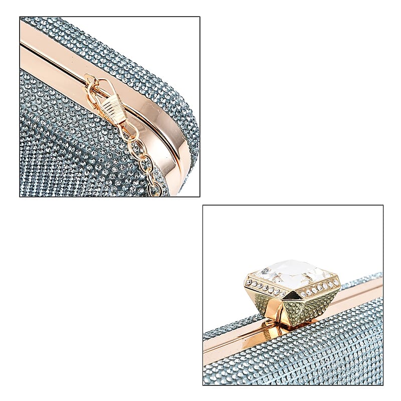 Blue Crystal Clutch Bag with 47 Inches Chain Strap