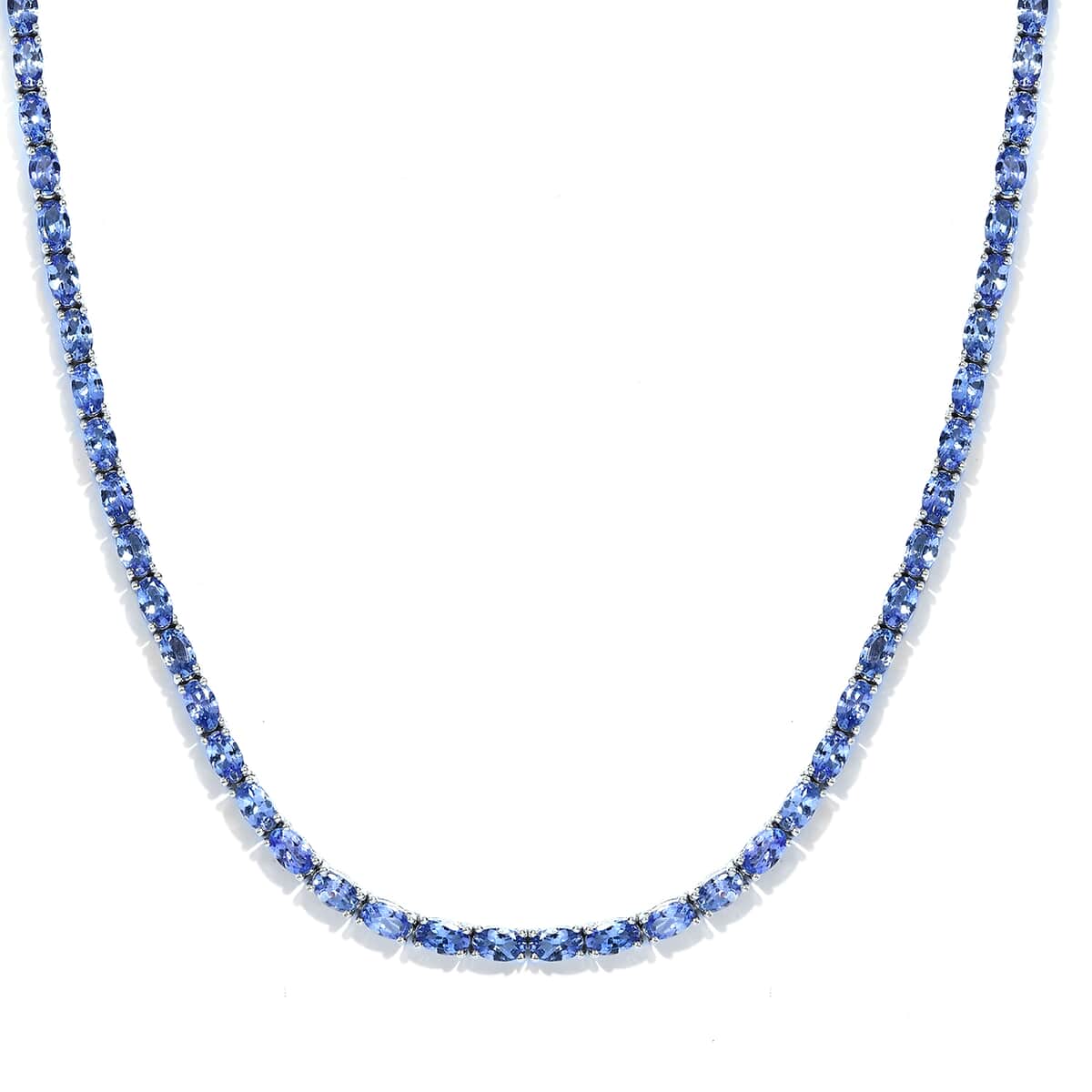 Tanzanite Tennis Necklace 18 Inches in Platinum Over Sterling Silver 19.65 Grams 19.60 ctw image number 0