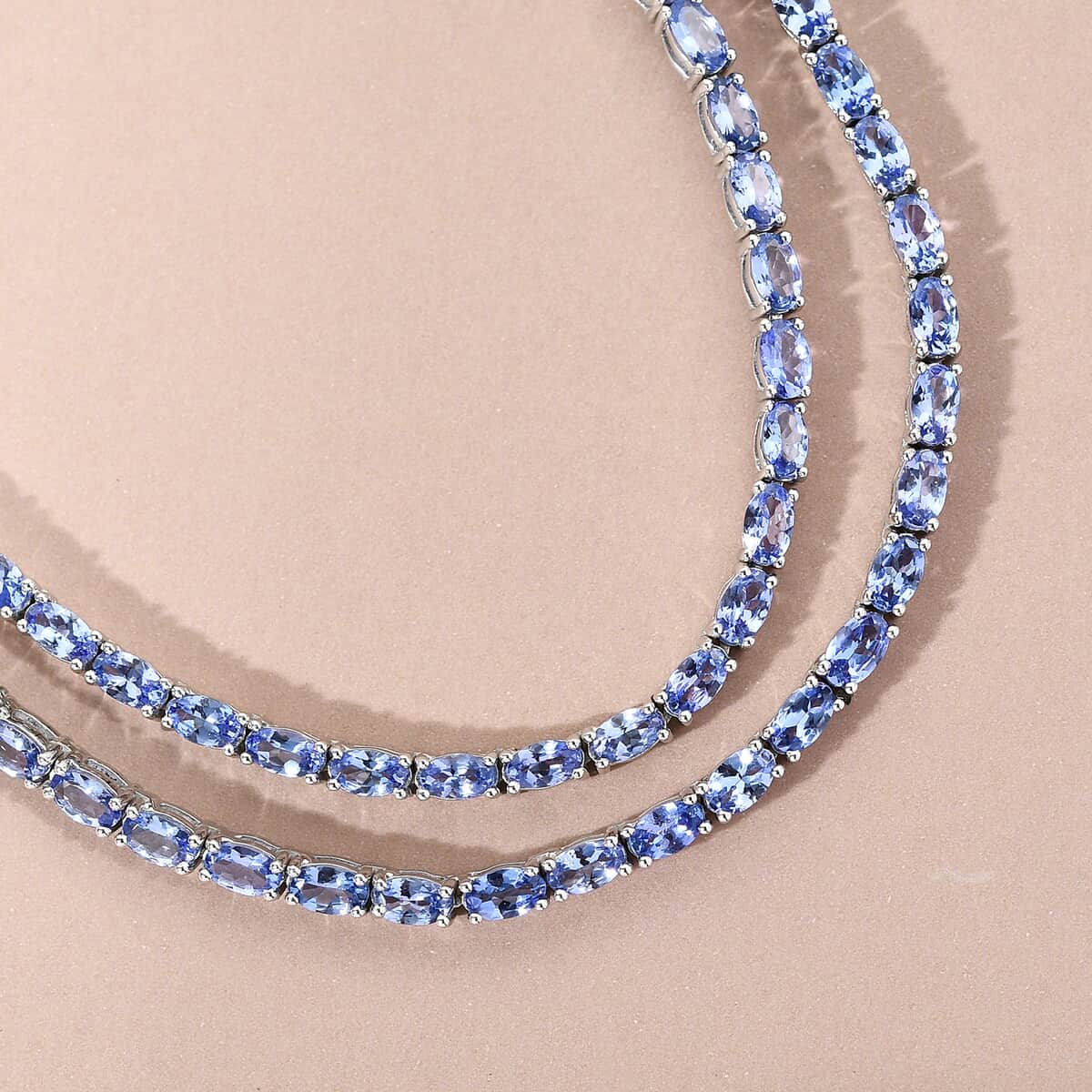 Tanzanite Tennis Necklace 18 Inches in Platinum Over Sterling Silver 19.65 Grams 19.60 ctw image number 1