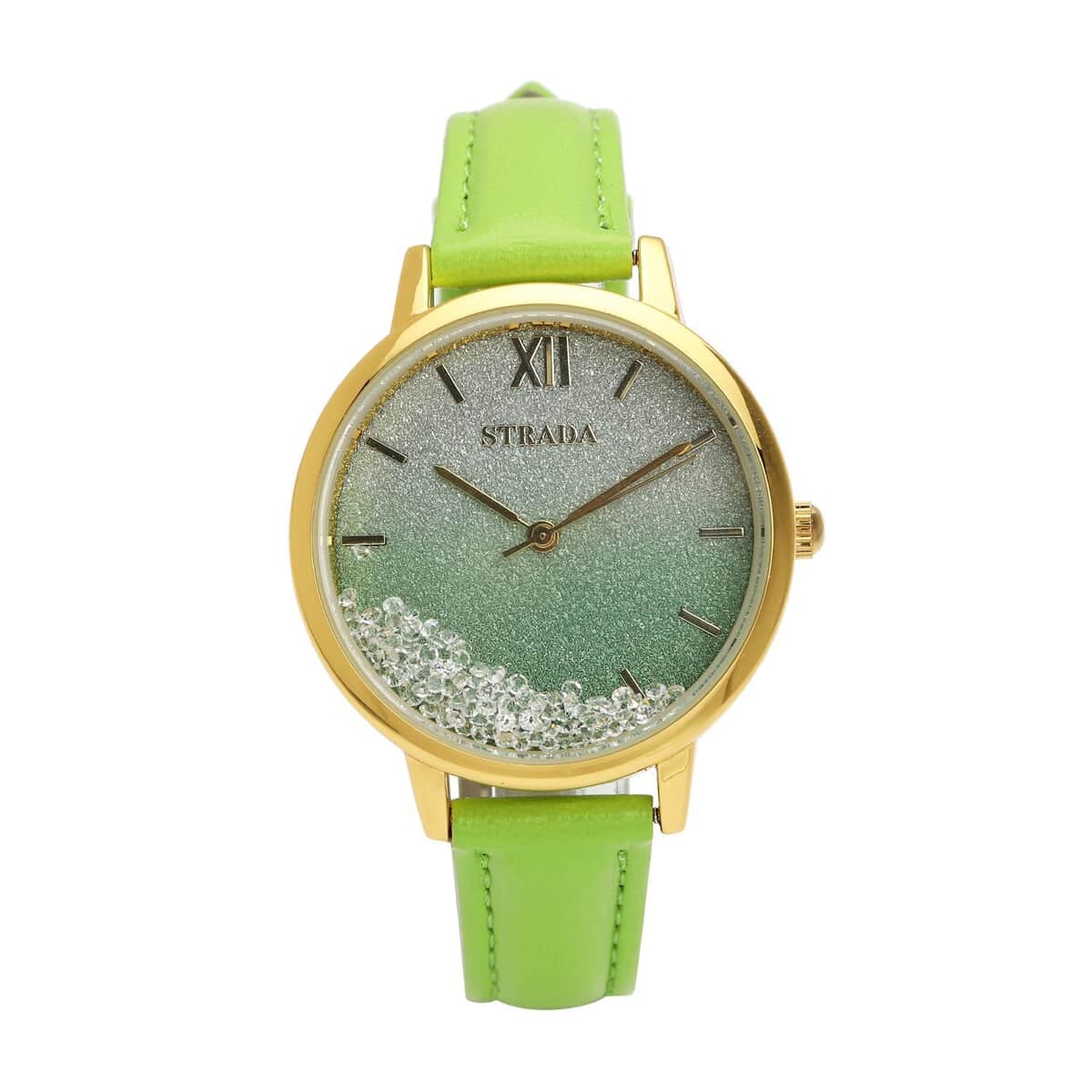Strada Austrian Crystal Japanese Movement Stardust Dial Watch in Green Faux Leather Strap (34.79mm) (5.5-7.25 Inches) image number 0