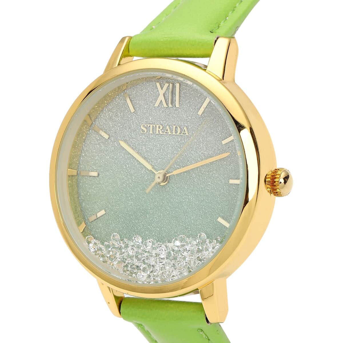 Strada Austrian Crystal Japanese Movement Stardust Dial Watch in Green Faux Leather Strap (34.79mm) (5.5-7.25 Inches) image number 3