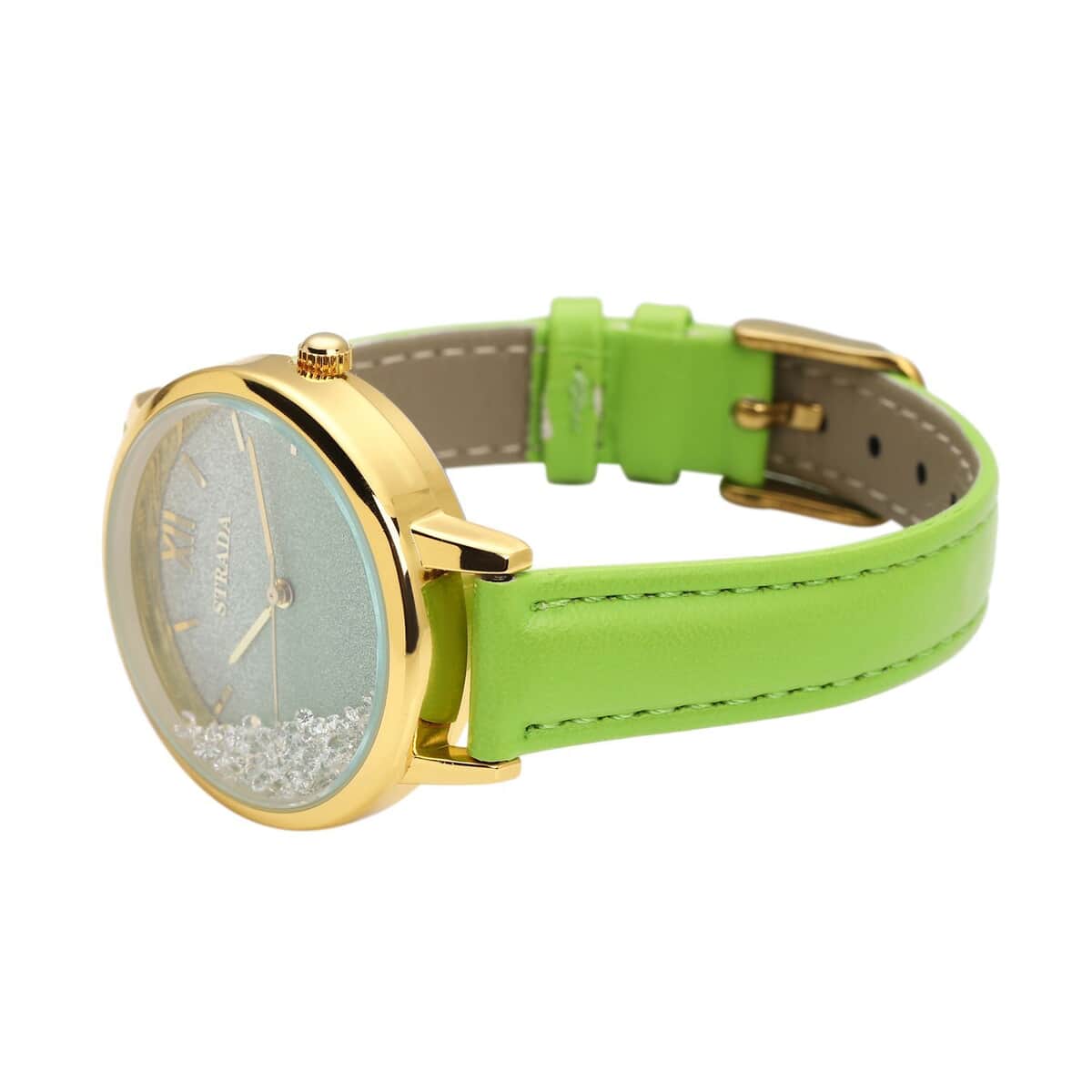 Strada Austrian Crystal Japanese Movement Stardust Dial Watch in Green Faux Leather Strap (34.79mm) (5.5-7.25 Inches) image number 4