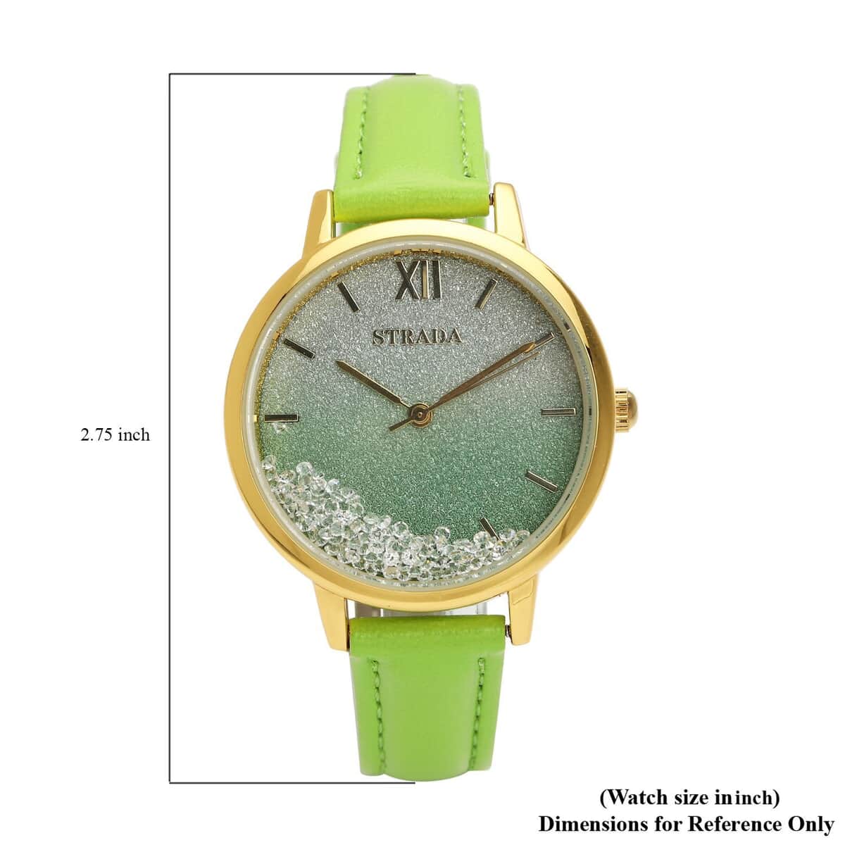 Strada Austrian Crystal Japanese Movement Stardust Dial Watch in Green Faux Leather Strap (34.79mm) (5.5-7.25 Inches) image number 6