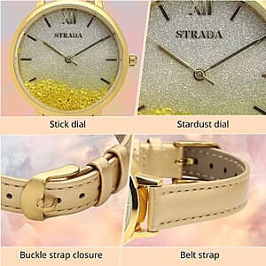 Strada Yellow Austrian Crystal Japanese Movement Stardust Dial Watch in Gold Faux Leather Strap (34.79mm) (5.5-7.25 Inches)