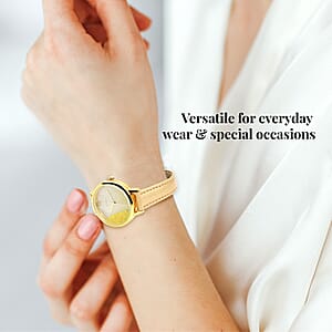 Strada Yellow Austrian Crystal Japanese Movement Stardust Dial Watch in Gold Faux Leather Strap (34.79mm) (5.5-7.25 Inches)