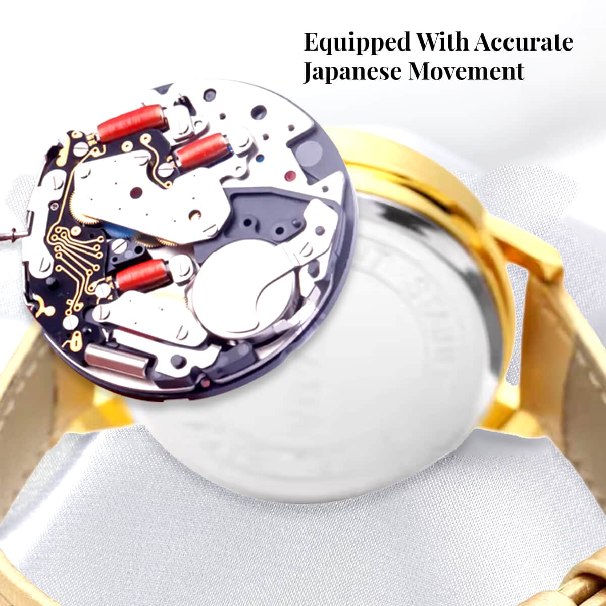 Strada Yellow Austrian Crystal Japanese Movement Stardust Dial Watch in Gold Faux Leather Strap (34.79mm) (5.5-7.25 Inches) image number 5