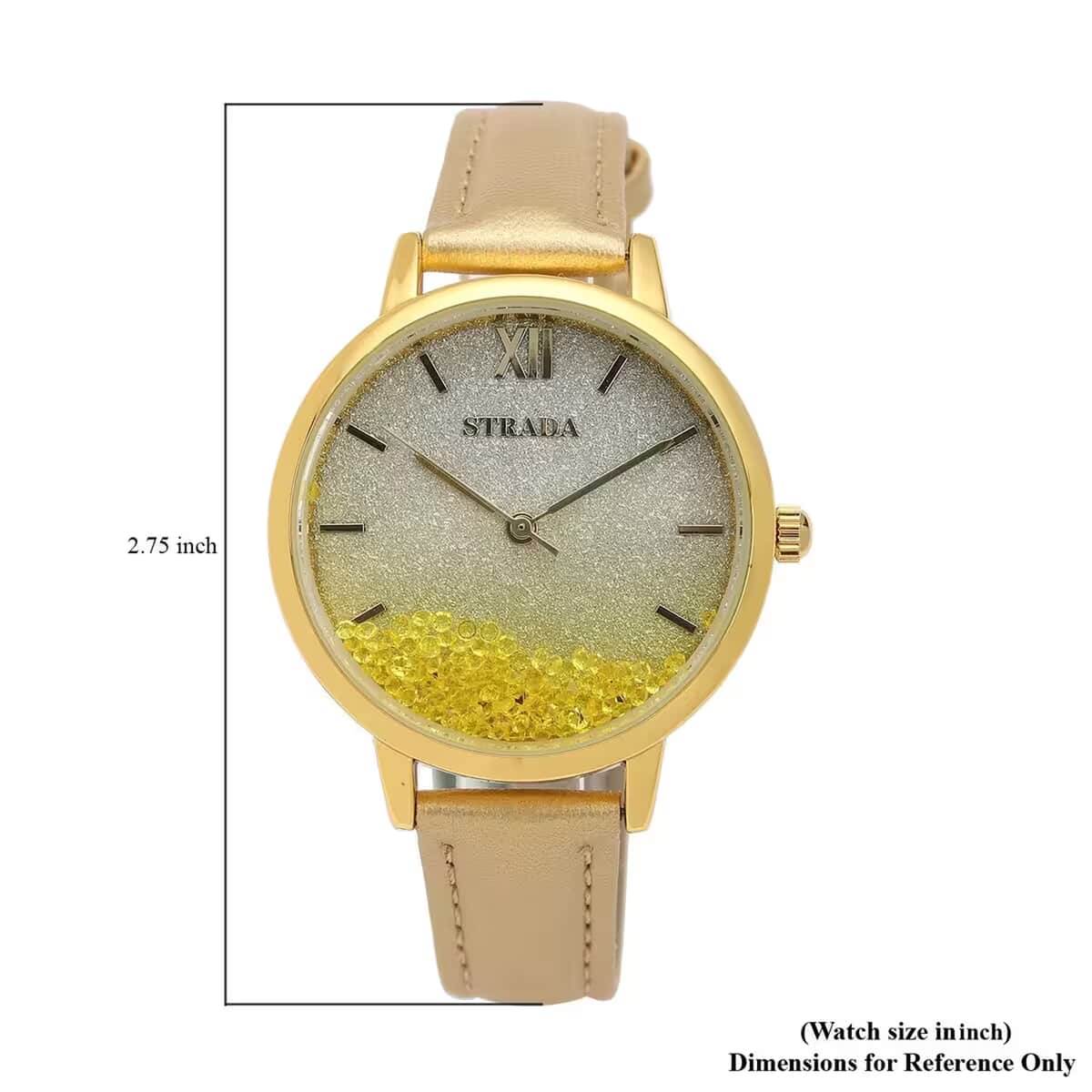 Strada Yellow Austrian Crystal Japanese Movement Stardust Dial Watch in Gold Faux Leather Strap (34.79mm) (5.5-7.25 Inches) image number 7