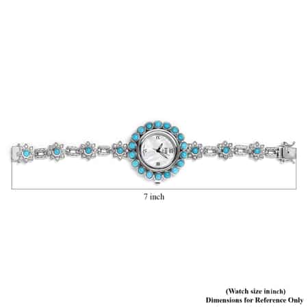 EON 1962 American SB Turquoise and Zircon Swiss Movement Bracelet Watch in Platinum Over Sterling Silver (Up to 6.50 Inches) 25.20g 8.25 ctw image number 6