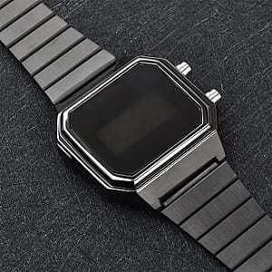 Strada Electronic Movement Digital Watch with ION Plated Black Stainless Steel Strap (41x37mm) (6.75-8.50 Inch)