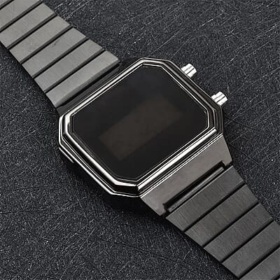Strada Electronic Movement Digital Watch with ION Plated Black Stainless Steel Strap (41x37mm) (6.75-8.50 Inch)