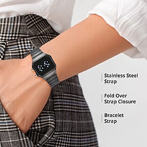 Strada Electronic Movement Digital Watch with ION Plated Black Stainless Steel Strap (41x37mm) (6.75-8.50 Inch)